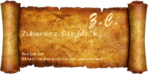 Zuberecz Cirjék névjegykártya
